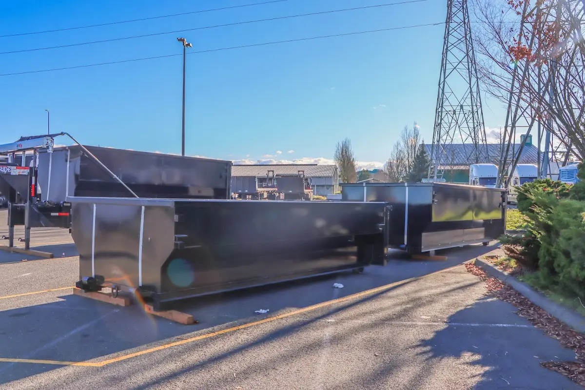 Roll-off dumpster ready for waste disposal at job site for 2 Yard Dumpster Rental in Mount Arlington